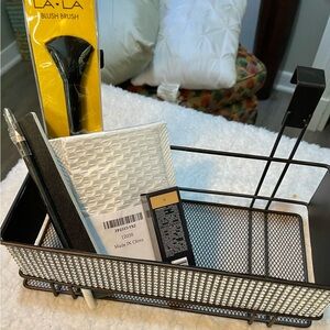 Black and White Mesh Organizer with Accessories